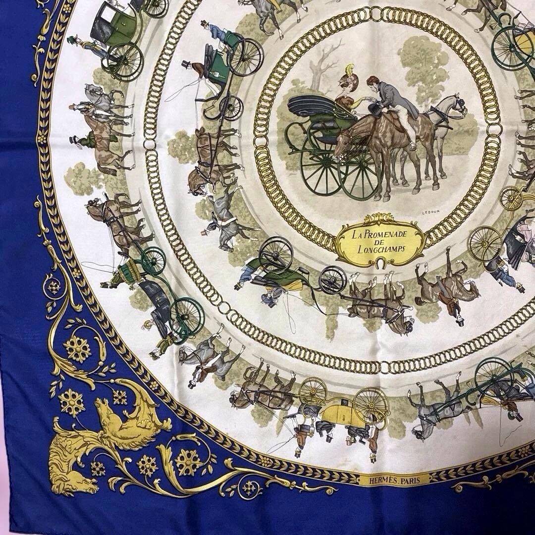 HERMES スカーフ　90カレ　ロンシャンへの散歩