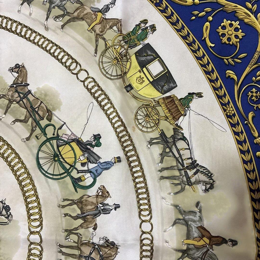 HERMES スカーフ　90カレ　ロンシャンへの散歩