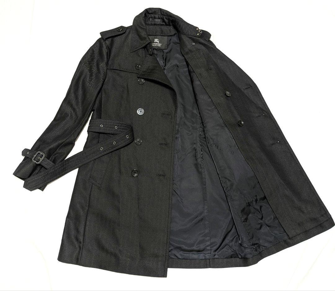 【未使用級】 バーバリーブラックレーベル　ウールトレンチコート　ヘリンボーン　黒