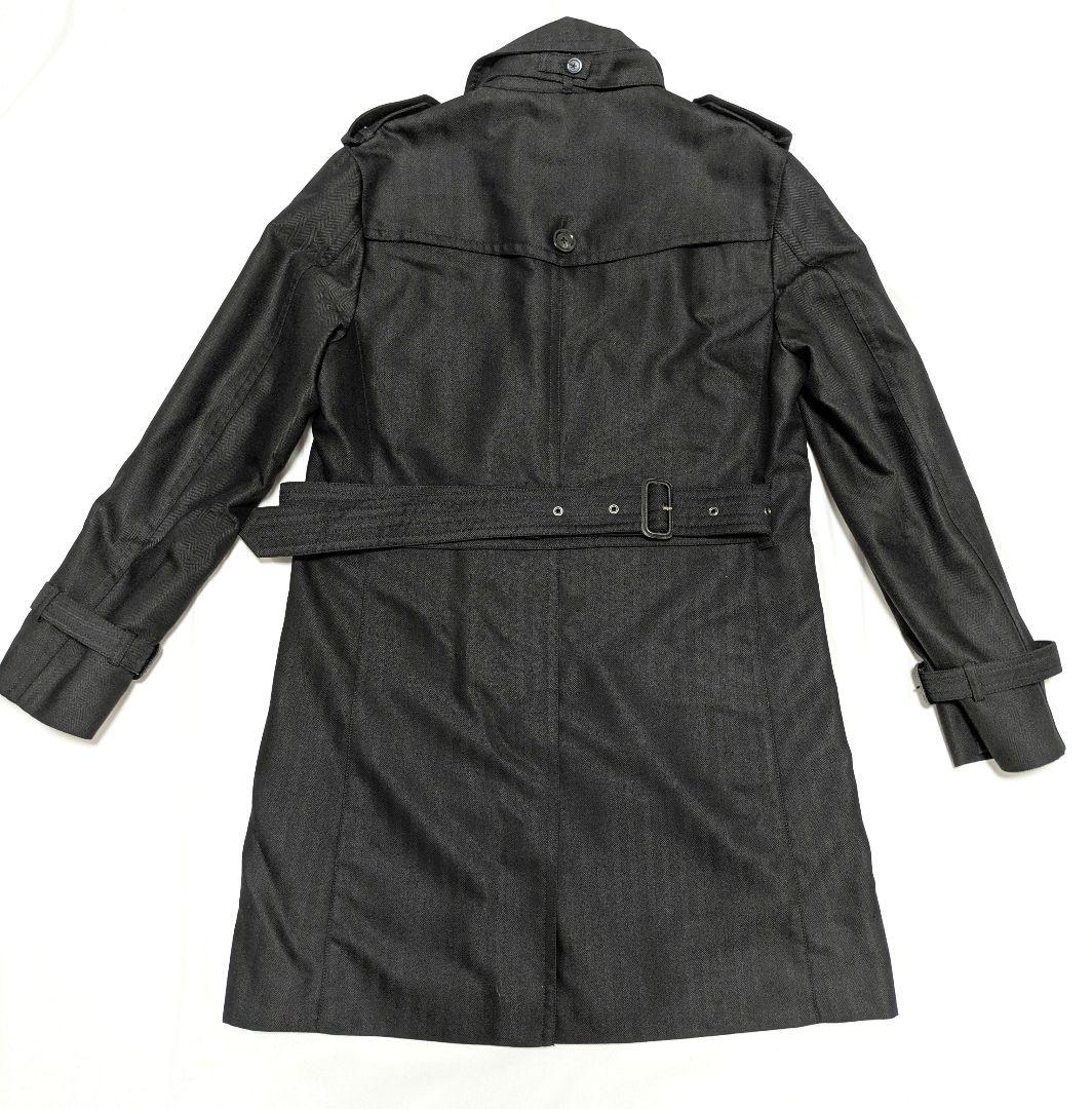 【未使用級】 バーバリーブラックレーベル　ウールトレンチコート　ヘリンボーン　黒