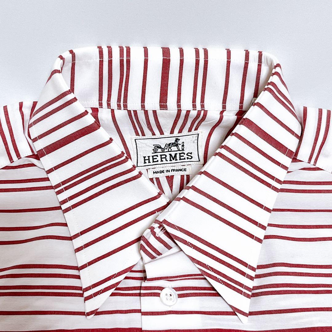 HERMES エルメス　コットン 長袖シャツ　ホワイト×ボーダー　2枚セット