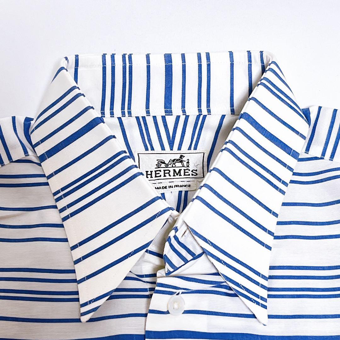 HERMES エルメス　コットン 長袖シャツ　ホワイト×ボーダー　2枚セット
