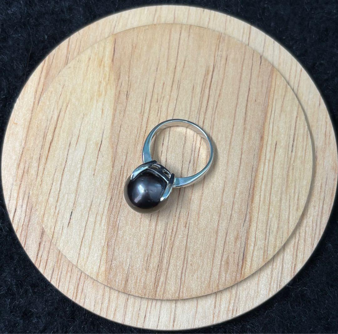 【当選履歴有り・開運】タヒチ産黒蝶真珠リング・13号・pt900