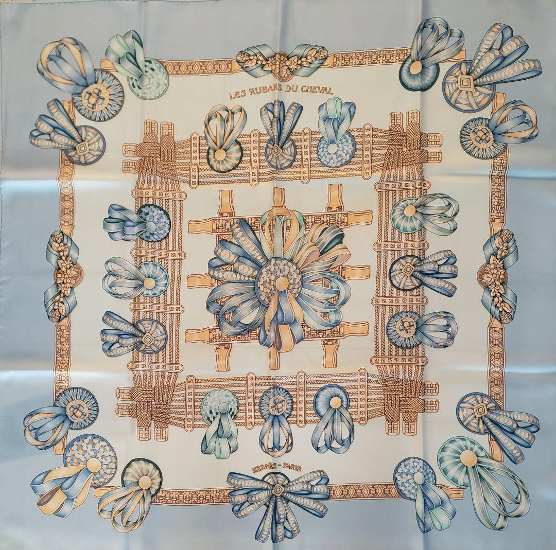 【美品】HERMES LES RUBANS DO CHEVAL 馬のリボン水色