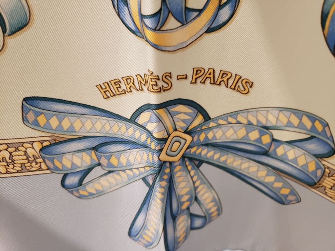 【美品】HERMES LES RUBANS DO CHEVAL 馬のリボン水色