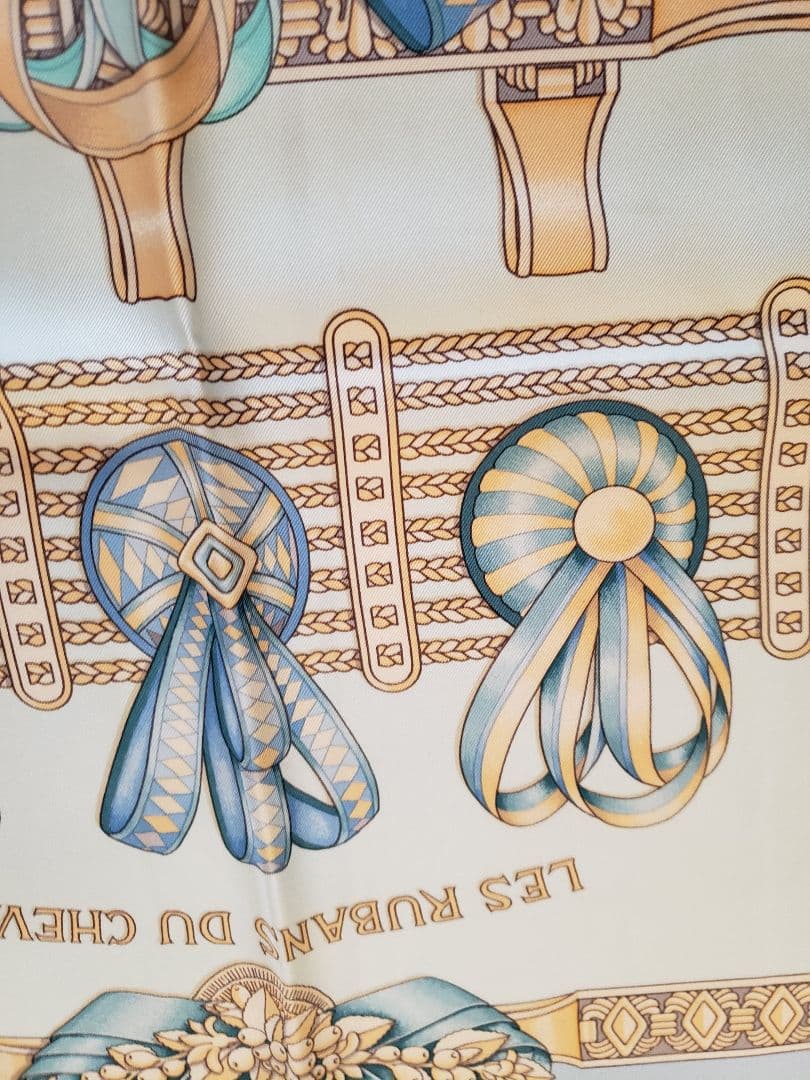 【美品】HERMES LES RUBANS DO CHEVAL 馬のリボン水色