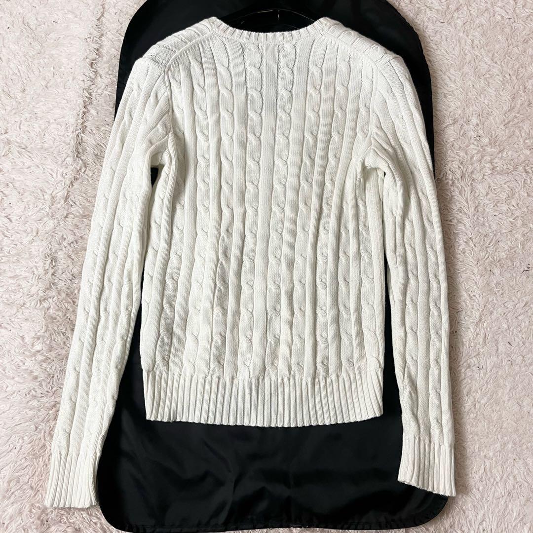 ラルフローレン ケーブルニット セーター ブランドロゴ 刺繍 白 ホワイト S
