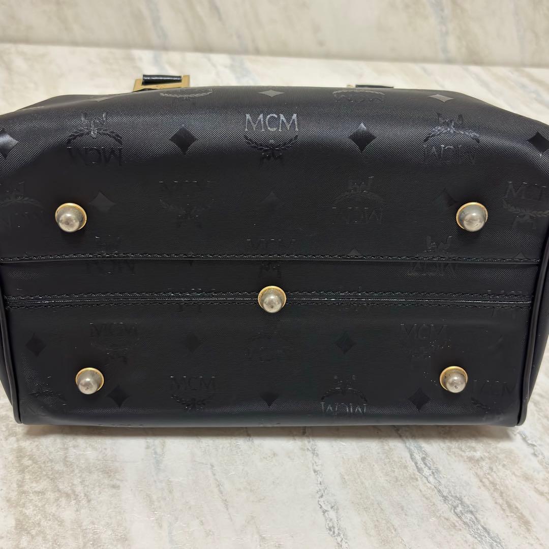 MCM エムシーエム ロゴ総柄 PVC×レザー ミニボストンバッグ ハンドバッグ