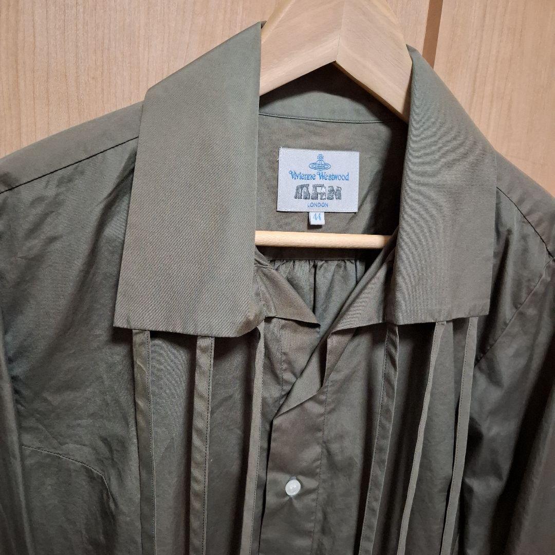 ヴィヴィアンウエストウッドマン　リボン　長袖シャツ　グリーン　44　フリルシャツ