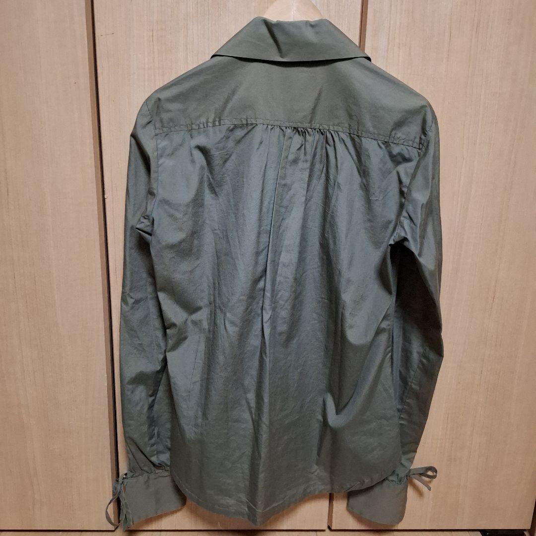 ヴィヴィアンウエストウッドマン　リボン　長袖シャツ　グリーン　44　フリルシャツ