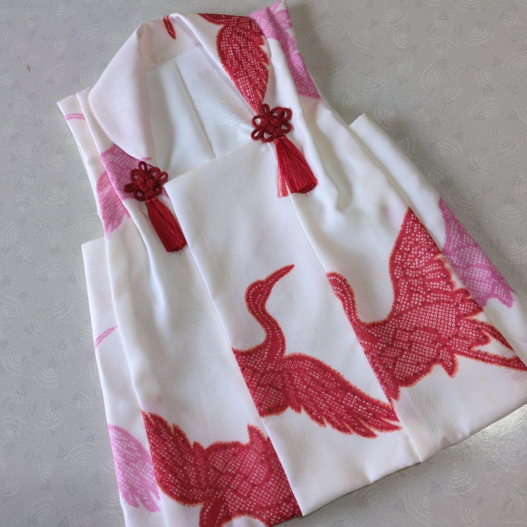 七五三３歳正絹鶴柄手縫いの被布（中綿無し）クリーニング済み