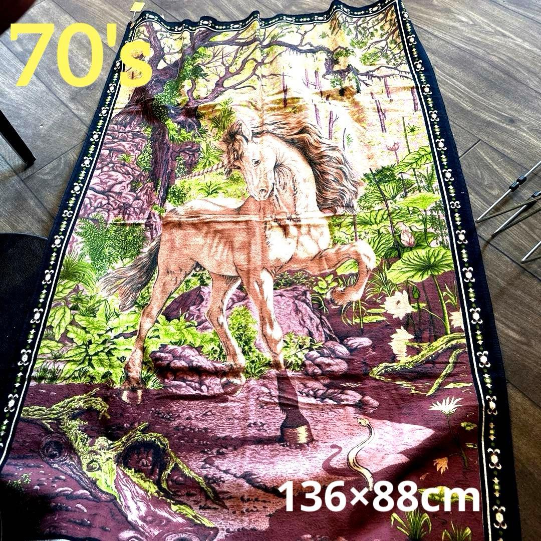 70's ☆ユニコーン☆ フェルトタペストリーコットン100 Turkey 美品