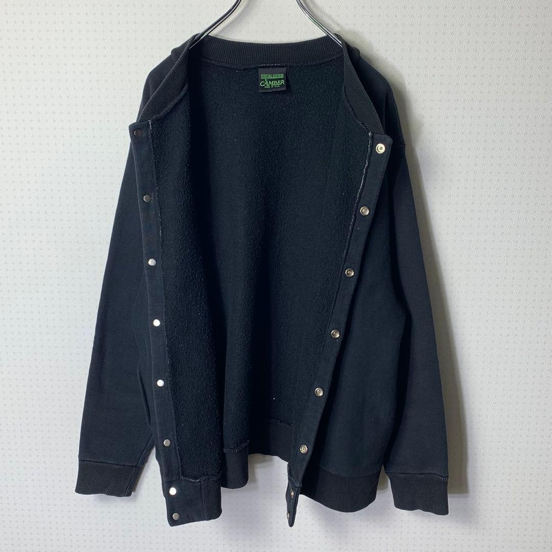 90s USA製 CAMBER スウェットカーディガン M ブラック スナップ