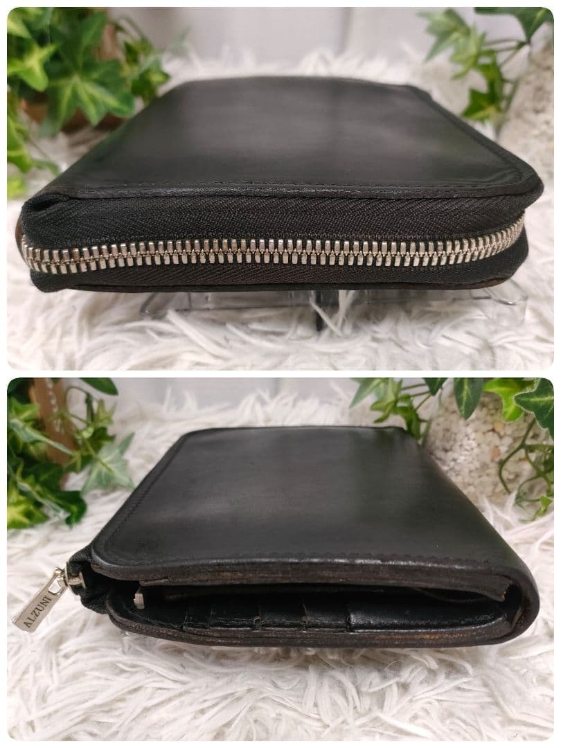 ALZUNI 二つ折り財布 ブラック レザー アルズニ 財布 黒 革 牛革