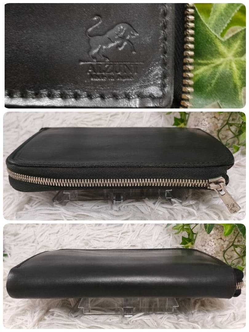 ALZUNI 二つ折り財布 ブラック レザー アルズニ 財布 黒 革 牛革