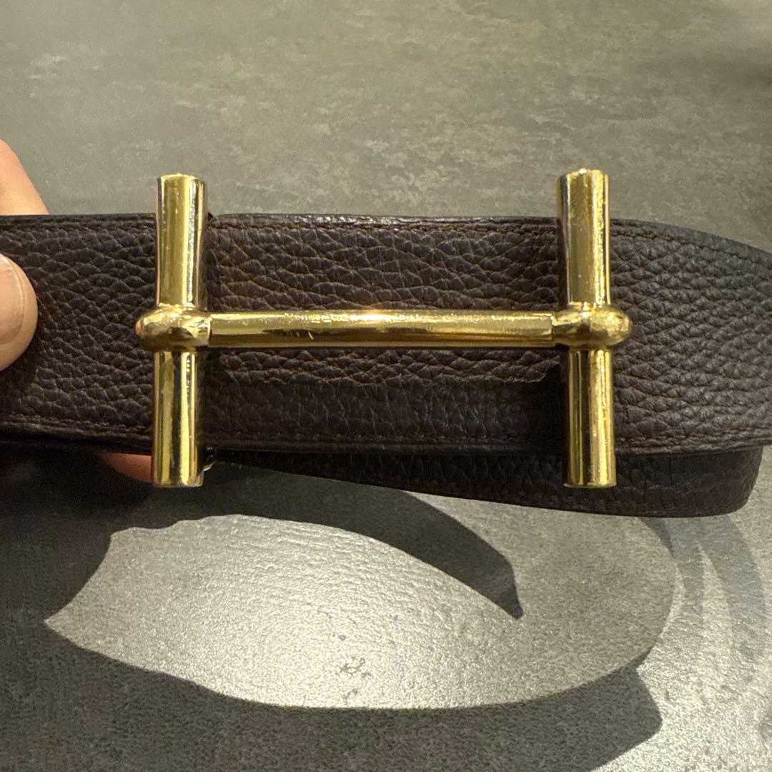 エルメスブラウン レザー ベルト ゴールドバックル　117cm