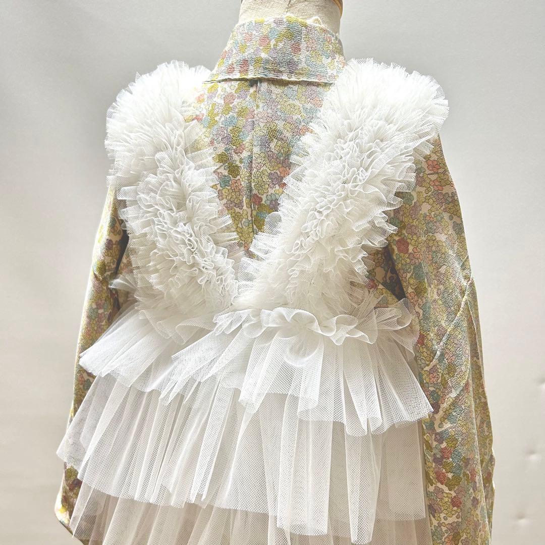 被布エプロン【スノーフリル】チュール被布　被布ドレス　七五三　3歳着物