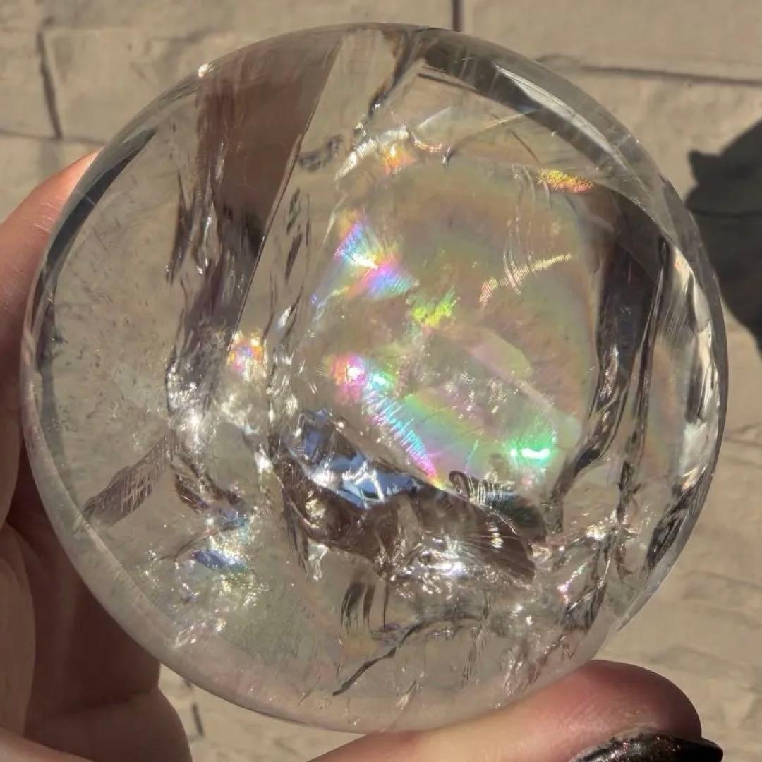 透明度高☆虹が綺麗なアイリスクォーツスフィア・台座付き