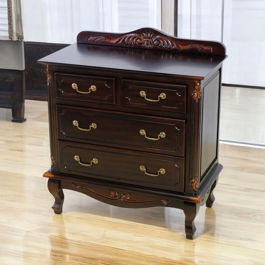 N 新品 アンティーク調 チェスト 75cm タンス 衣類収納 リビング 茶色