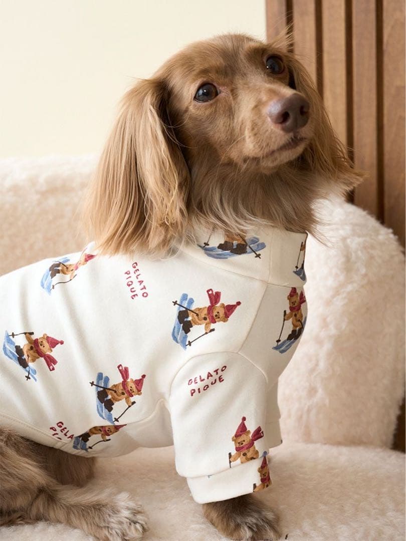新品タグ付★ジェラートピケ 犬用服 スキーベア柄カットソー Sサイズ