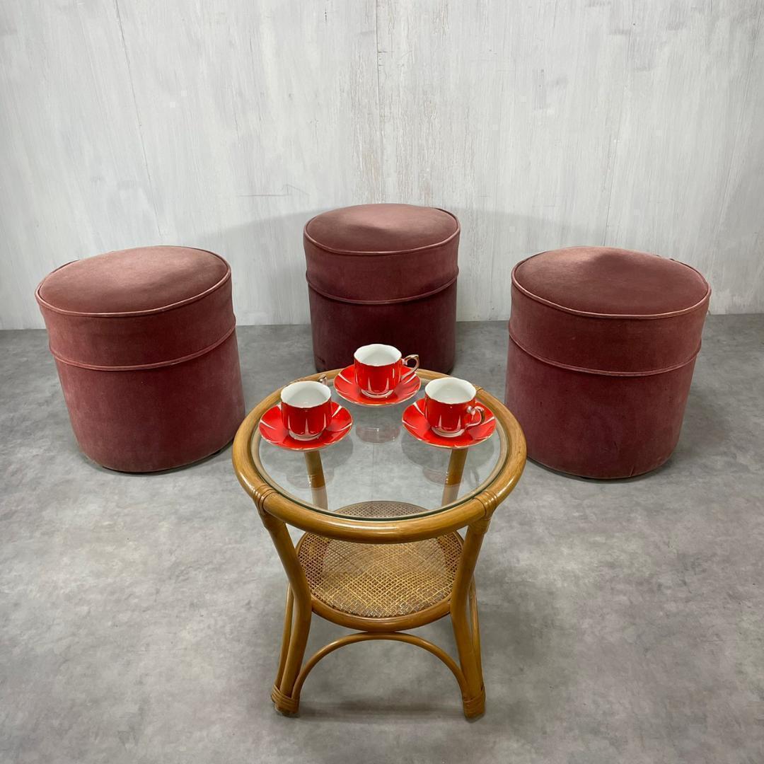 TiTi！ヴィンテージ モケット ピンクパープル スツール 業務用 レトロ