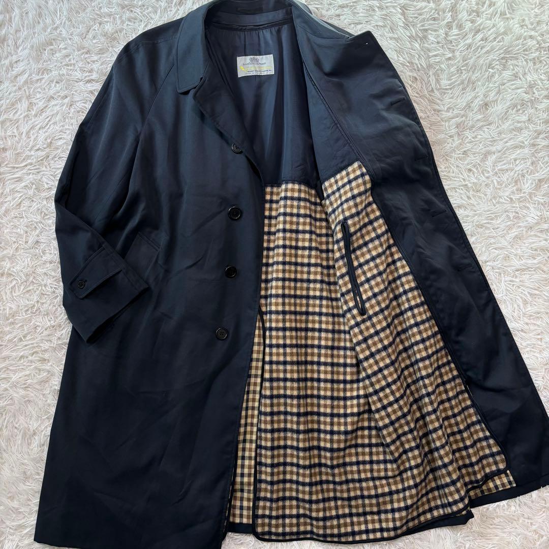 ✨最高級/XL✨アクアスキュータム ステンカラーコート ライナー チェック 濃紺