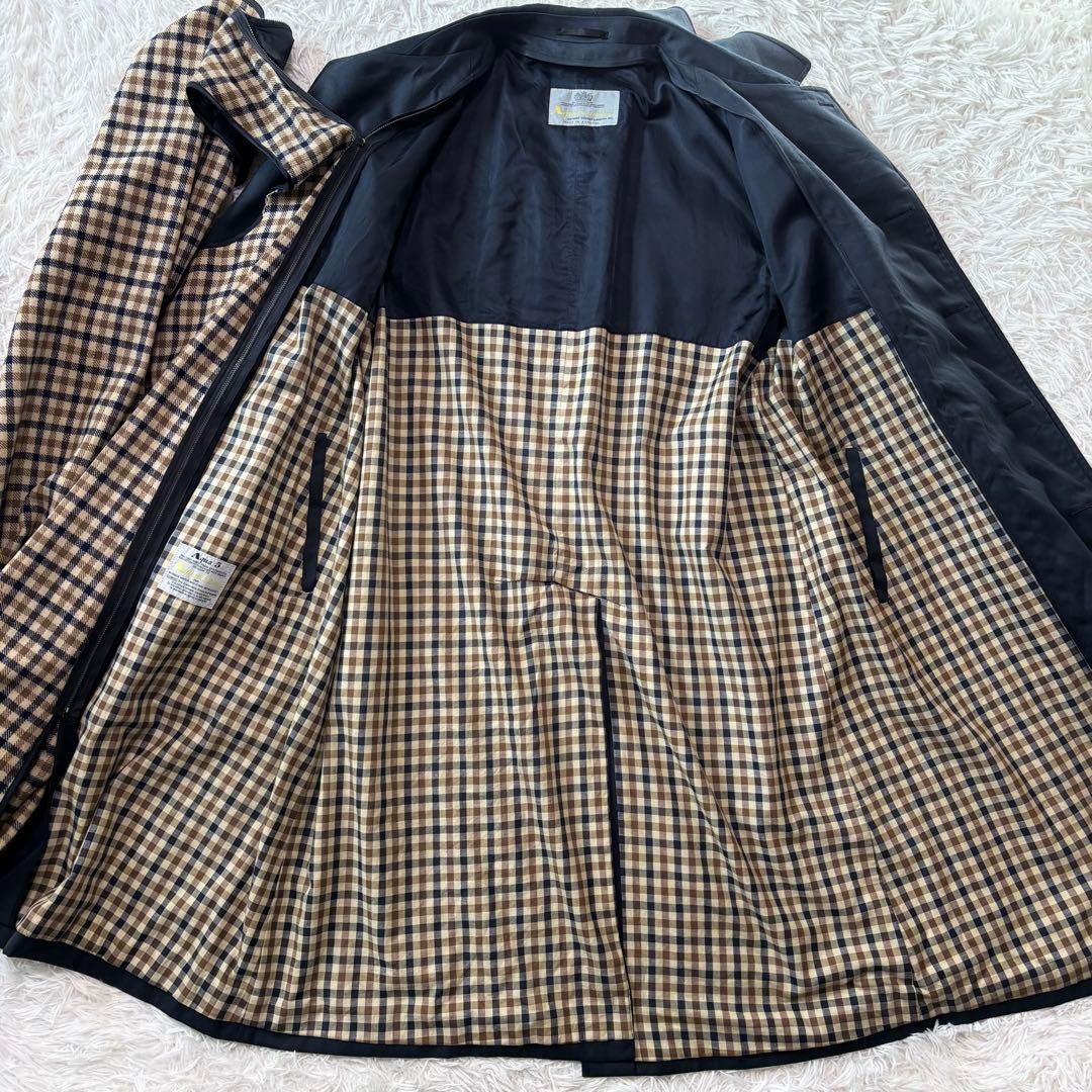 ✨最高級/XL✨アクアスキュータム ステンカラーコート ライナー チェック 濃紺