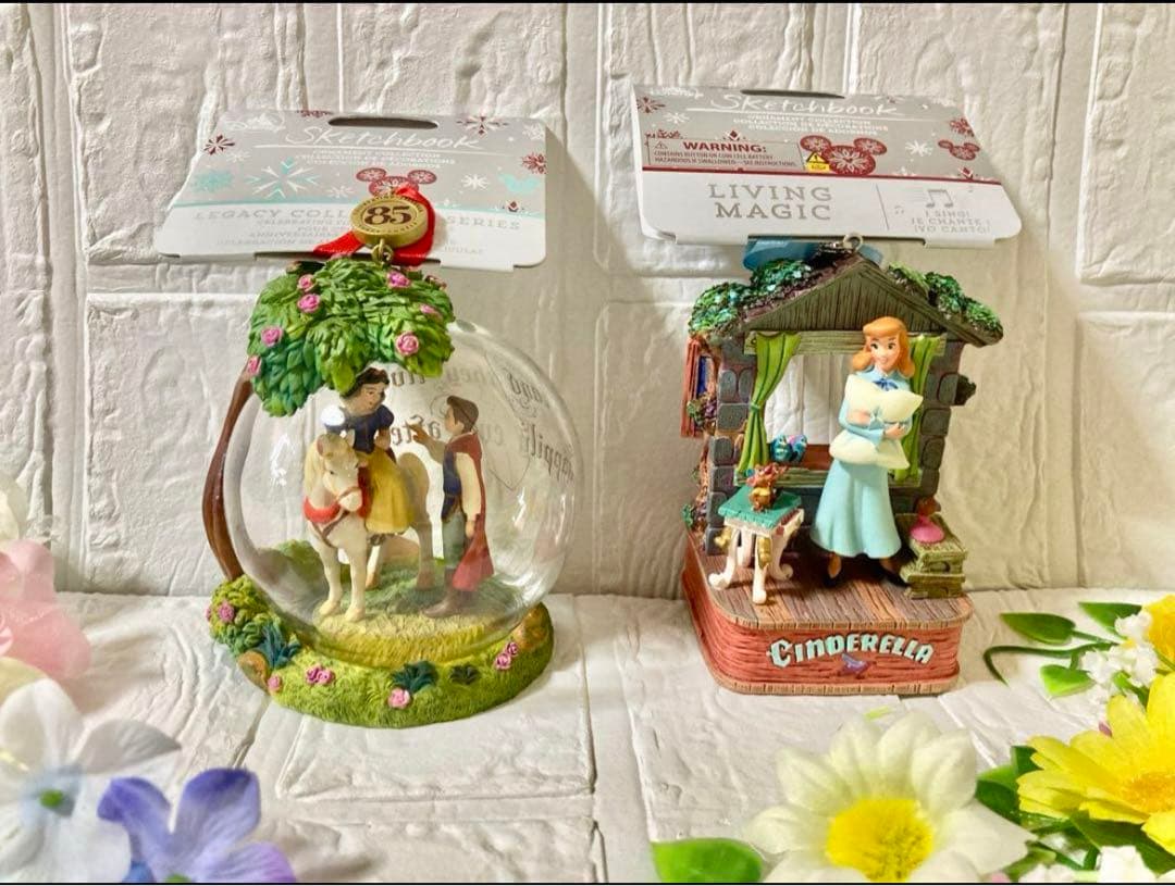 ＜ディズニー＞【シンデレラ（オルゴール付）、白雪姫＆王子】オーナメント2点セット