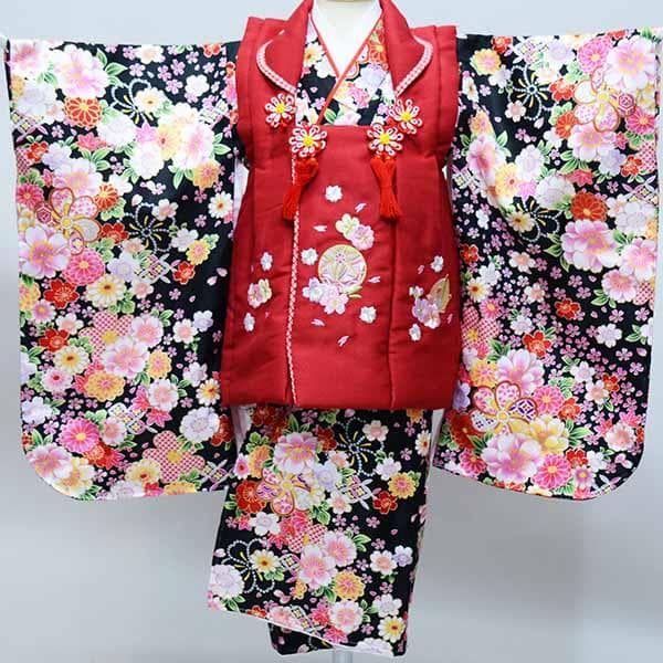 七五三 三歳 女児 被布着物フルセット 被布に刺繍入り 伊達襟付 お仕立て無料