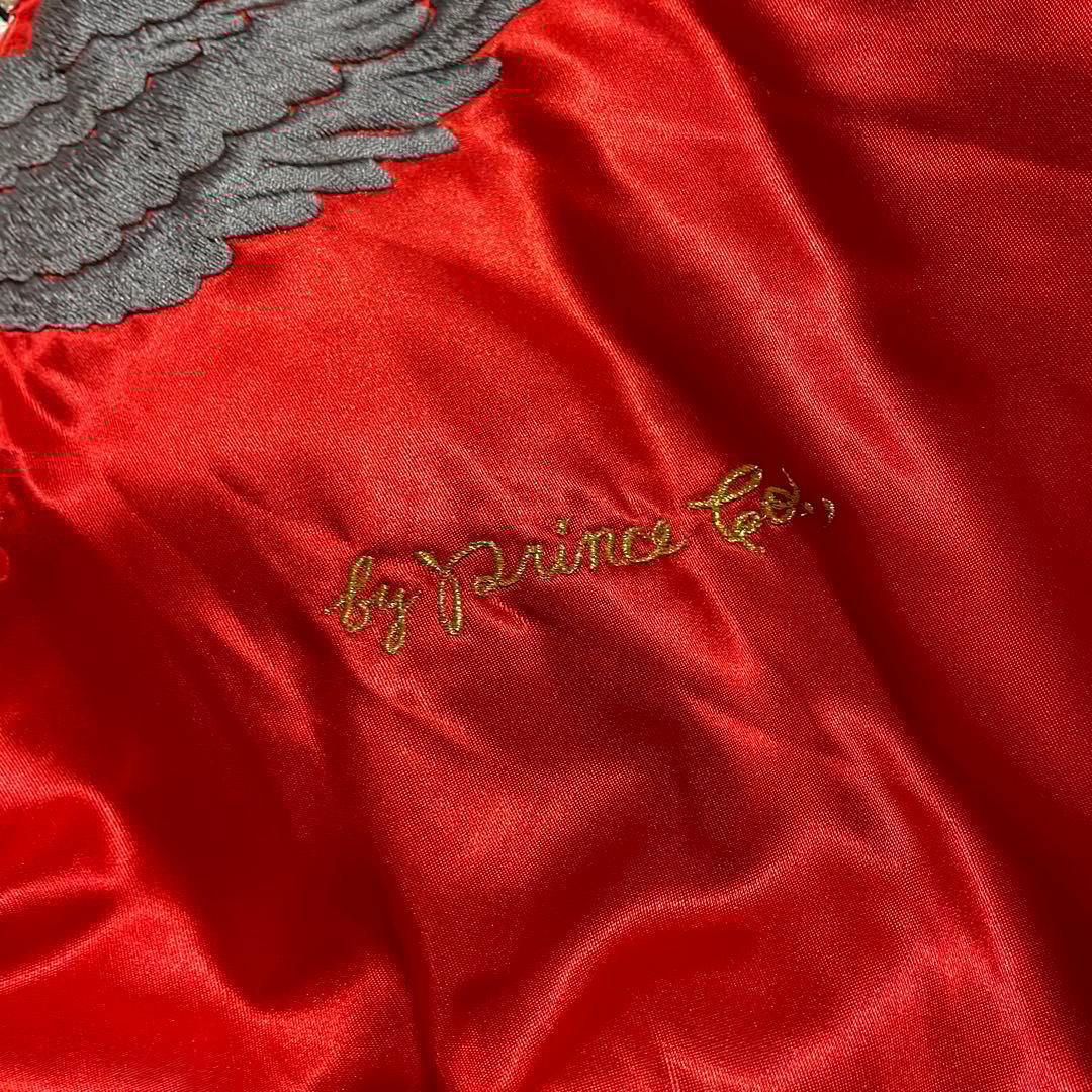 プリンス商会　スカジャン グリーンベレー　スカル刺繍　ドクロ　L 赤　サテン