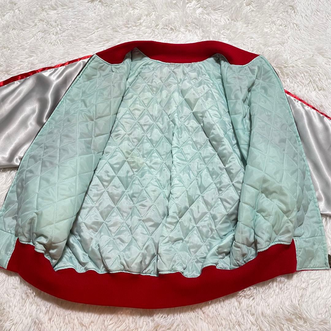 プリンス商会　スカジャン グリーンベレー　スカル刺繍　ドクロ　L 赤　サテン