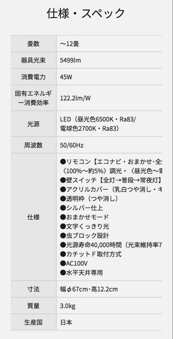 Panasonic HH-CA1260A LEDシーリングライト12畳用エコナビ