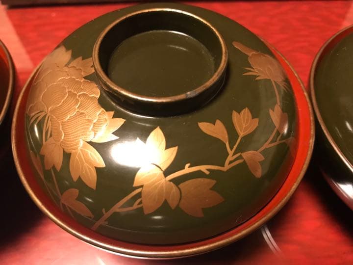 牡丹 蒔絵 小吸物椀 10客 江戸期 希少品