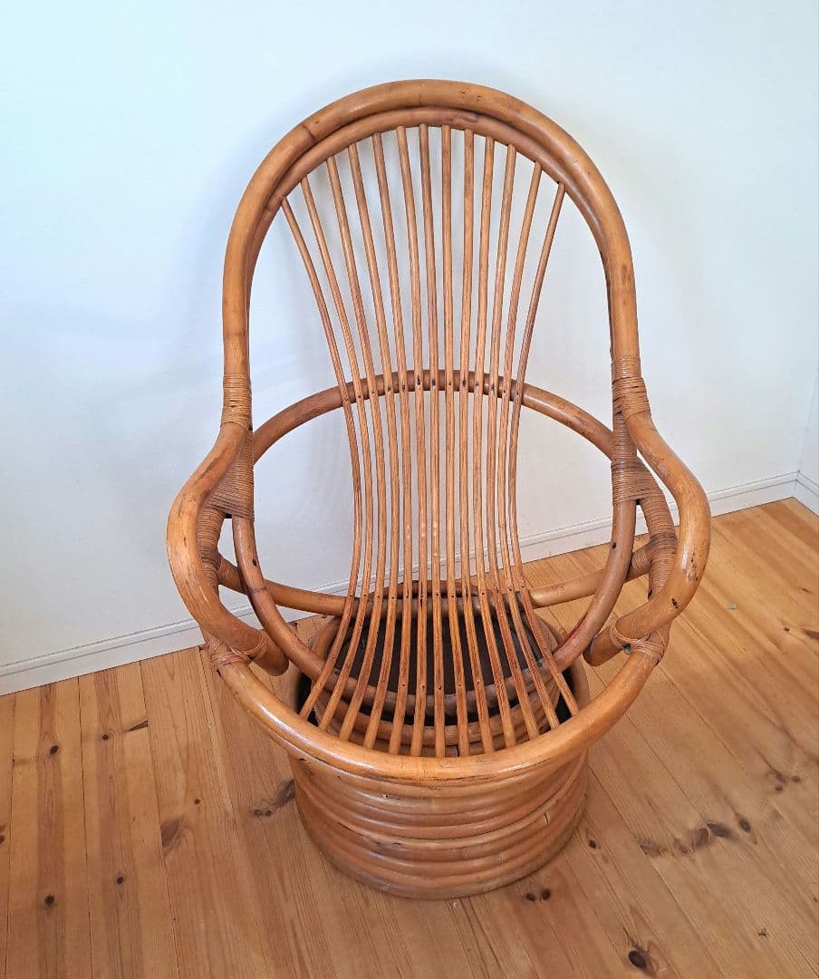 【user_44980fcc】 昭和レトロ 古家具 回転式ラタンチェア