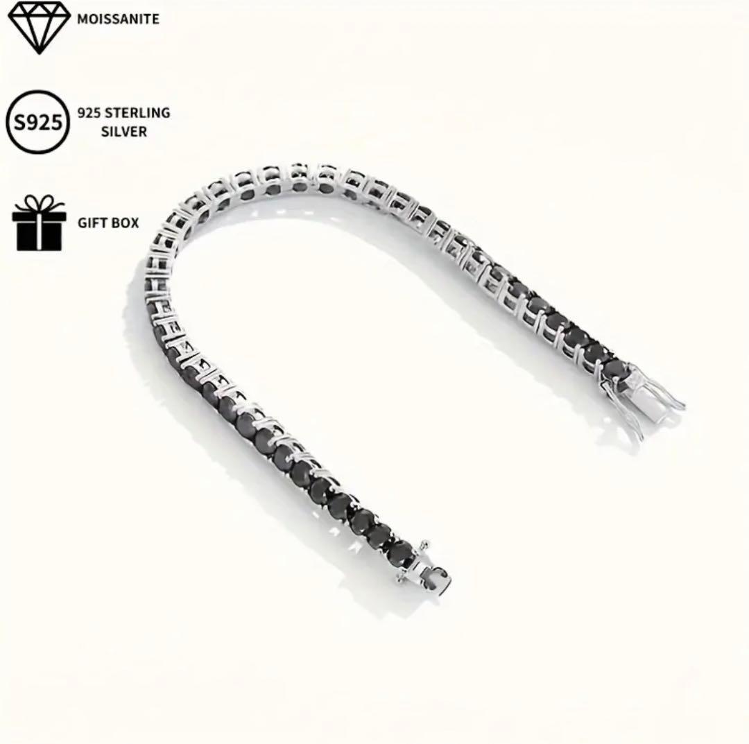 ブラックモアサナイト×S925 高級テニスチェーンブレスレット　ブリンブリン