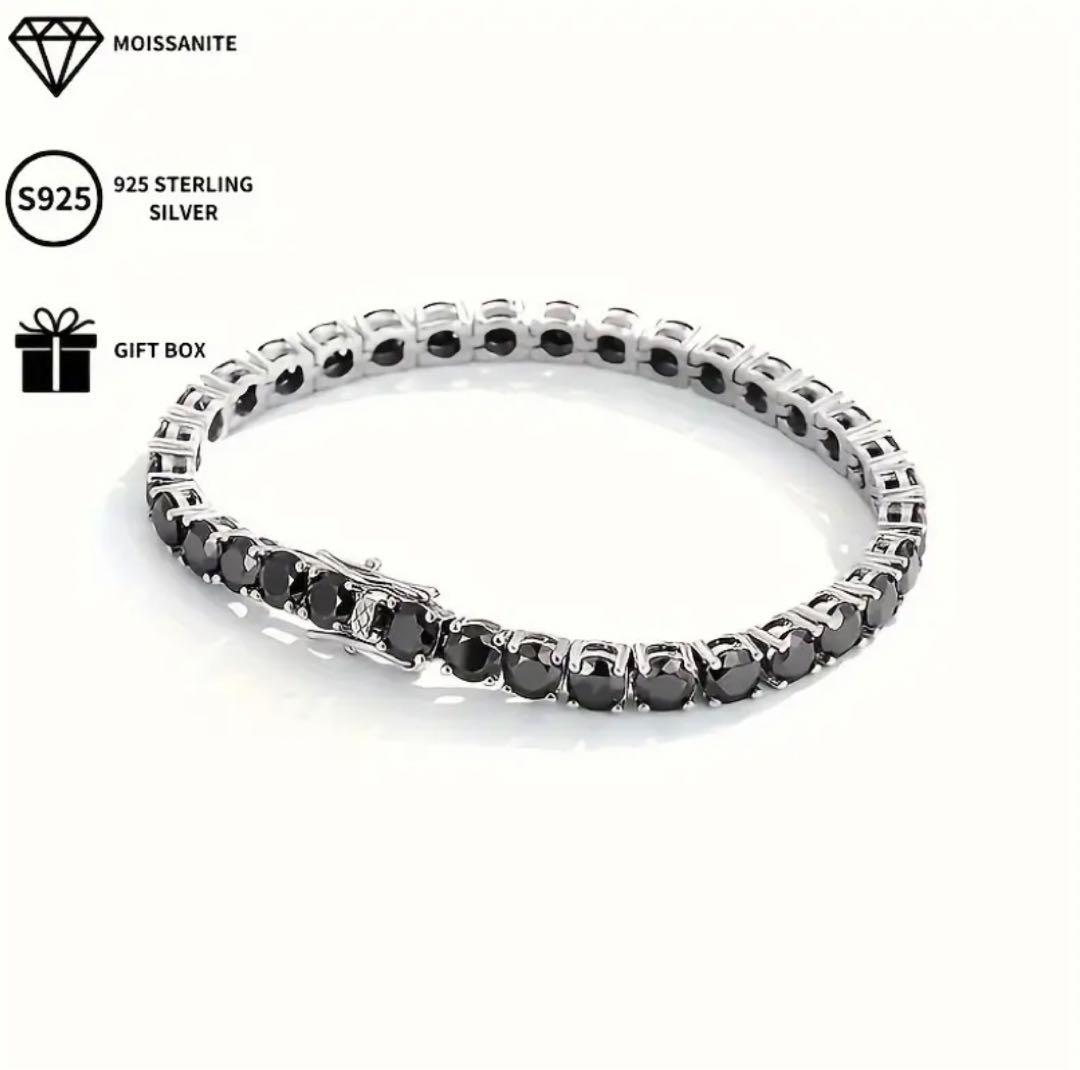 ブラックモアサナイト×S925 高級テニスチェーンブレスレット　ブリンブリン