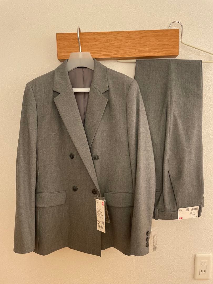 ユニクロ　ダブルジャケットM スマートアンクルパンツL セット　裾上げ済（66）