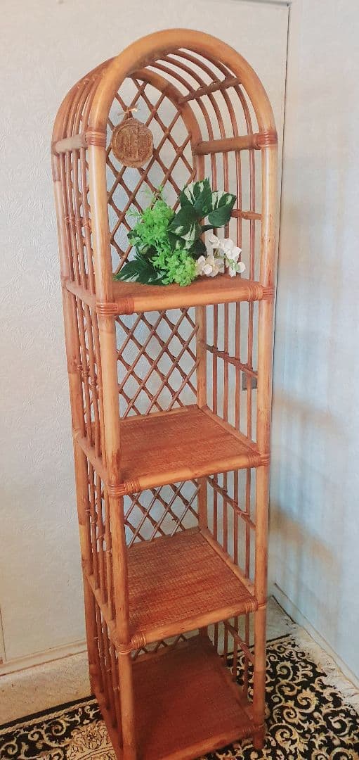 週末大幅値引き！アンティークラタンアーチ型4段シェルフ