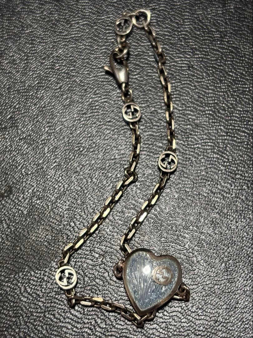GUCCI インターロッキングG ハートブレスレット ブルー　925 シルバー