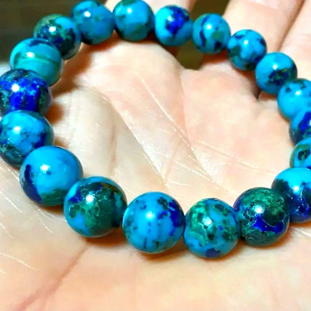 アンファン 超レア【高品質】ターコイズクリソコラインラピスラズリ10mm
