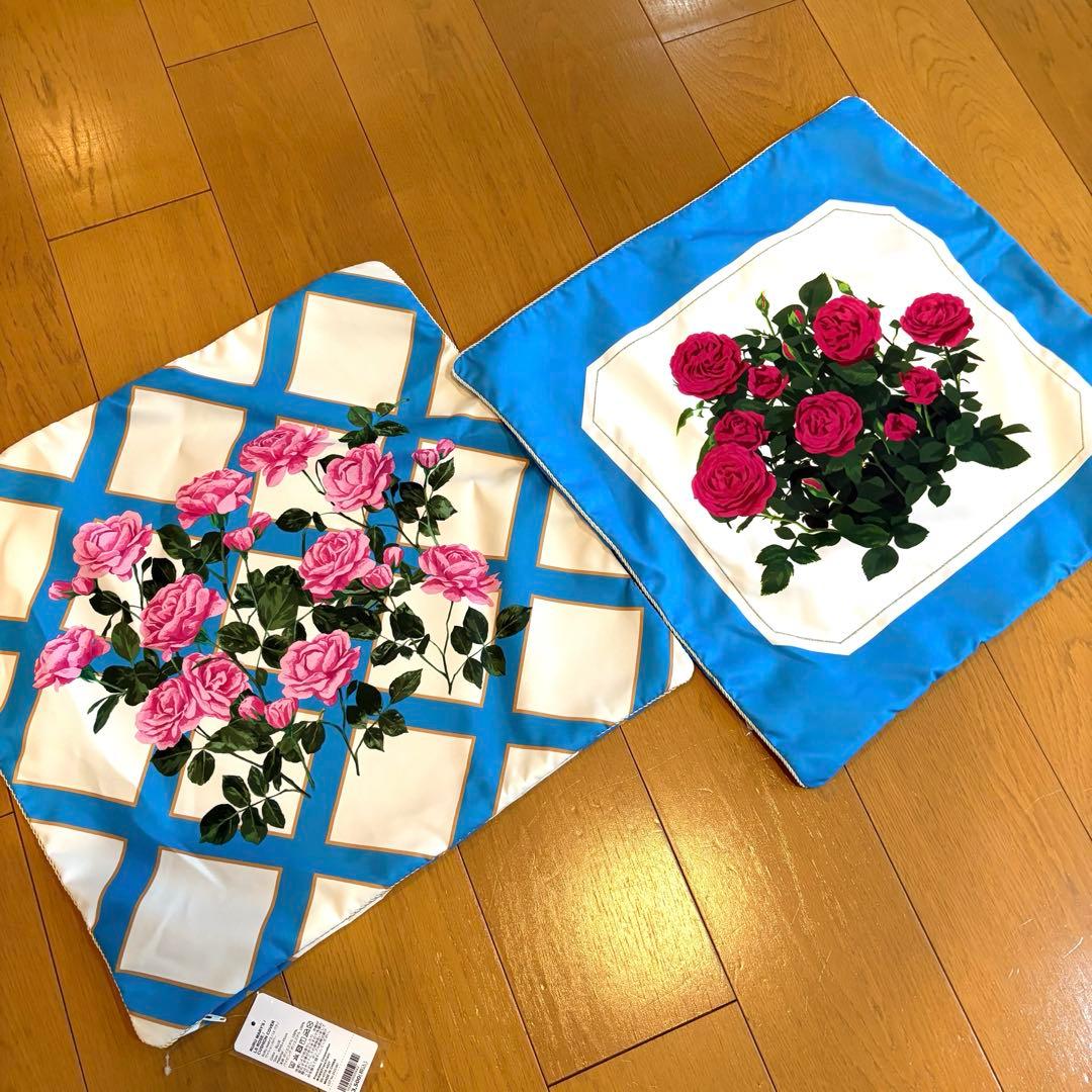 ルルメリー　フランフラン　 バラの花柄クッションカバー 赤バラピンクバラ　２枚