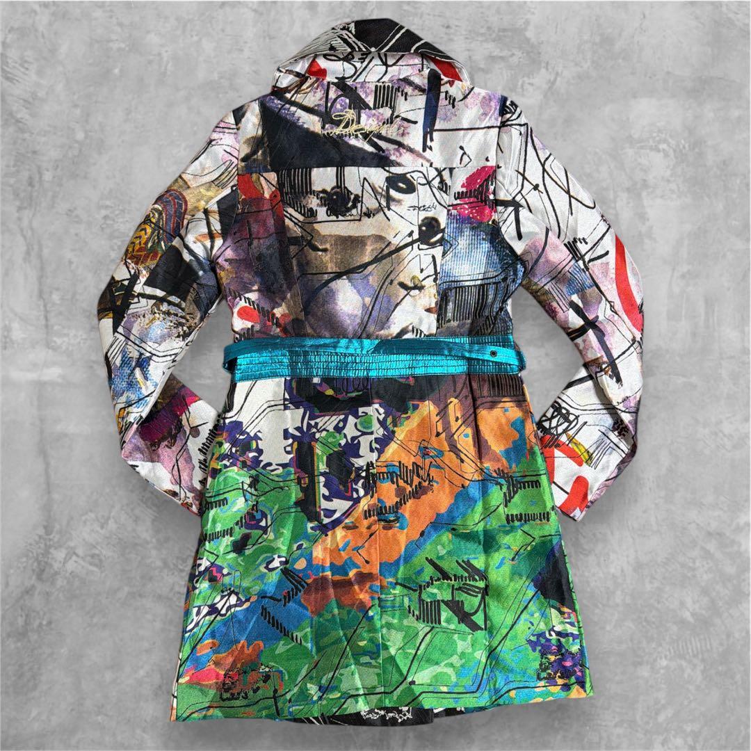 希少 Desigual デシグアル マルチカラー アート柄 トレンチコート