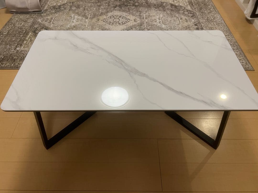 [美品] 大理石調セラミックテーブル　ローテーブル