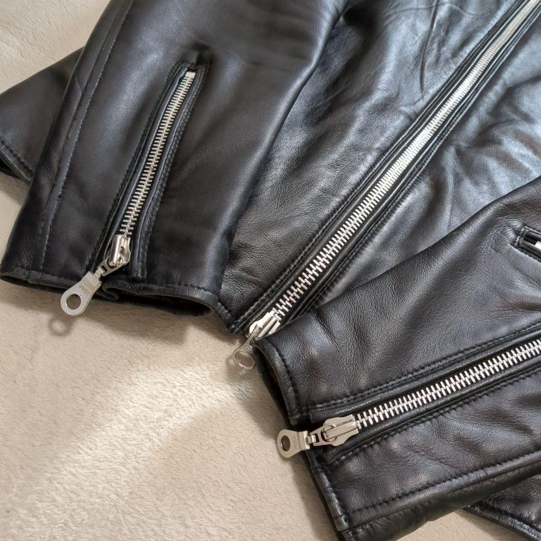美品 ナノユニバース ラムレザー シングルライダース 裏地キルティング XL