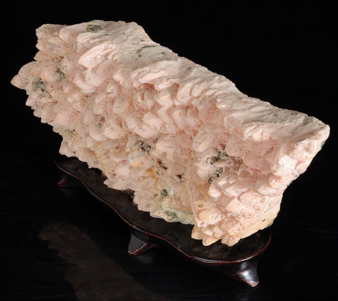 国産 菱マンガン鉱 インカローズ 黄鉄鉱 天然石 5kg 台座付 鉱物 鑑賞石