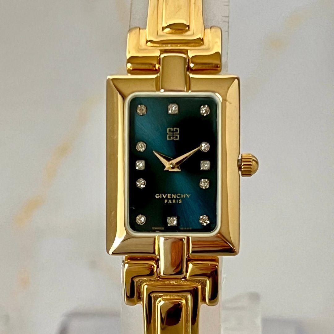 【稼働品】GIVENCHY レディース 腕時計 12Pダイヤ バングル クォーツ