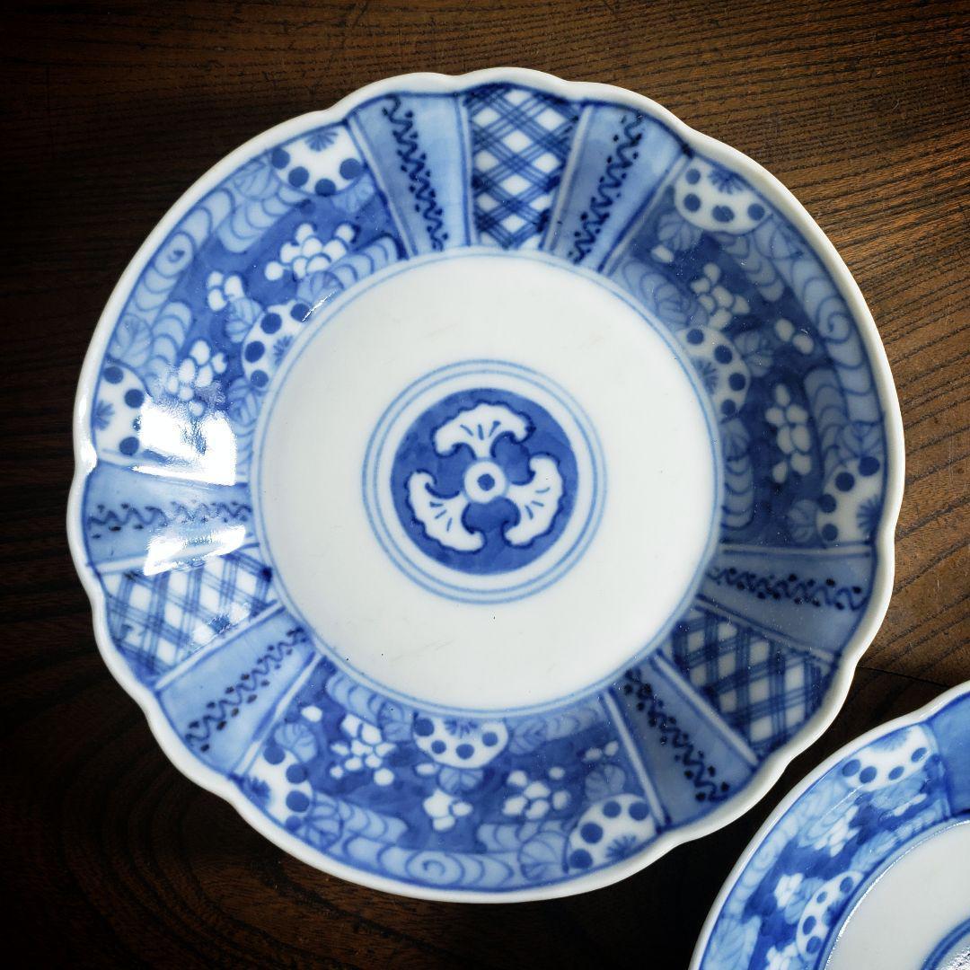 皿 2枚 染付 芙蓉手 明治 大正 銘 イ号