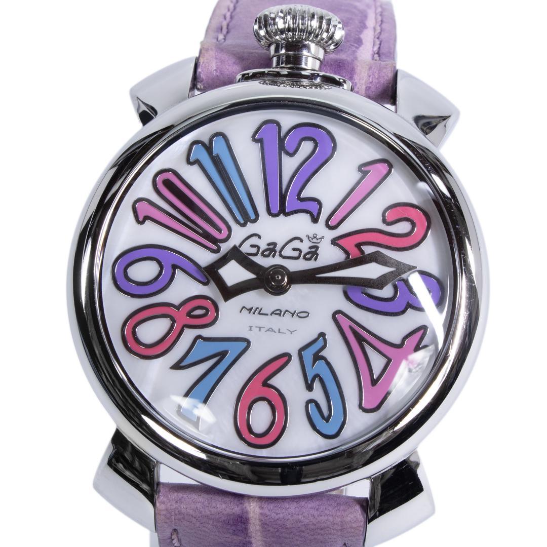 ガガミラノ 腕時計 レディース マヌアーレ40mm 白 薄紫色 シェル盤 ロゴ