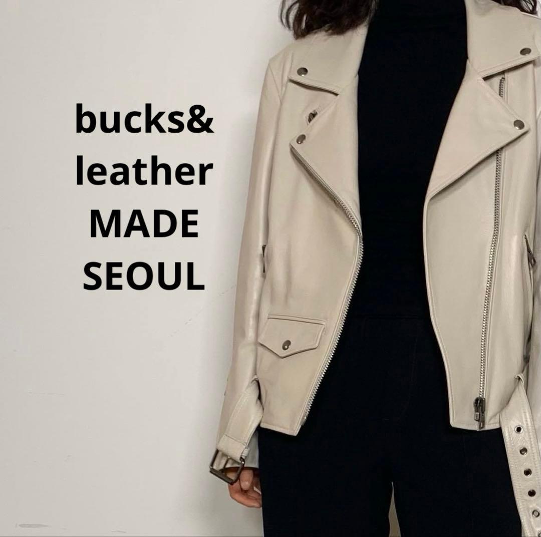 美品✨【bucks&leather】ラムレザー ライダースジャケット グレージュ