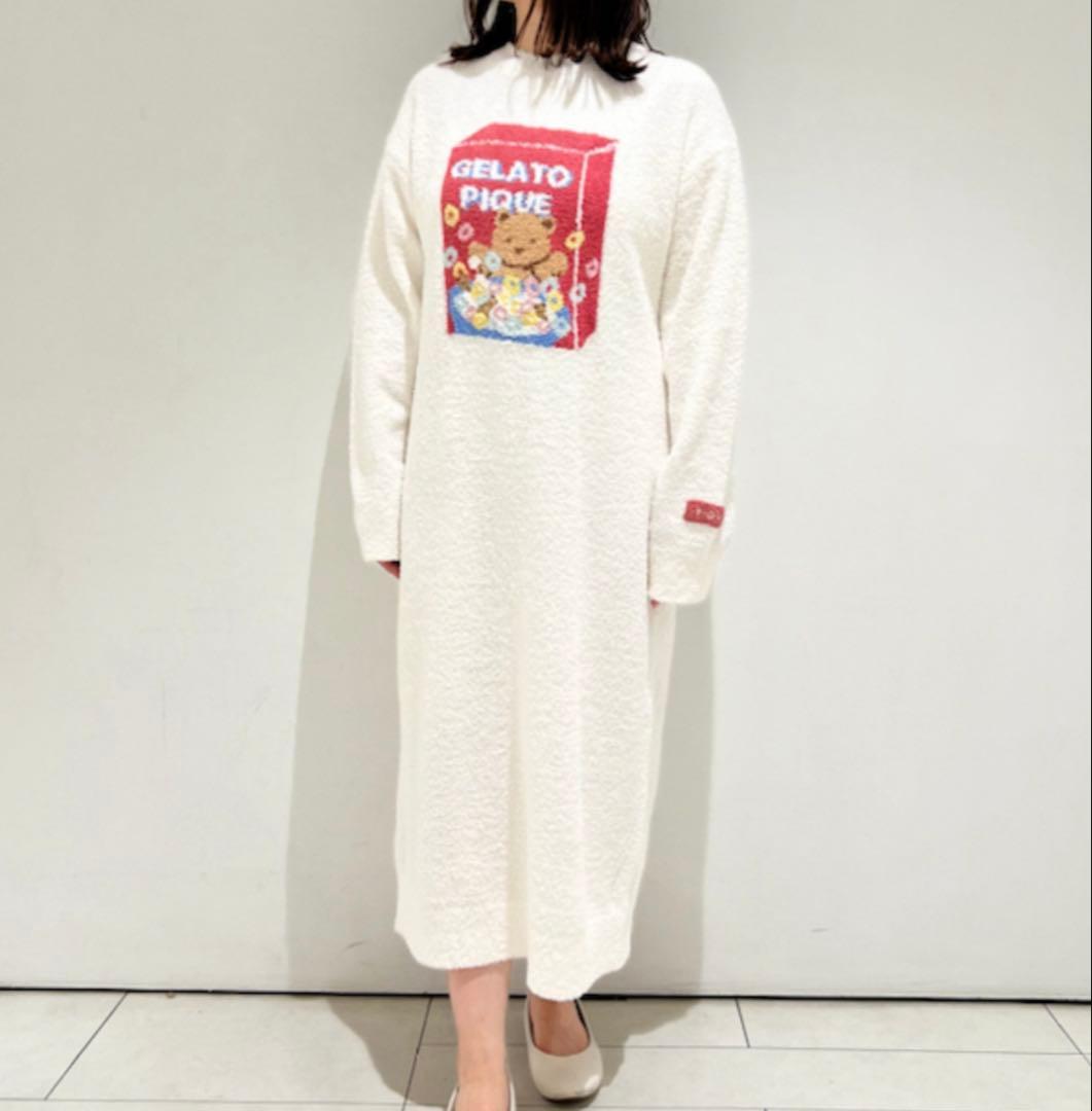ジェラートピケ　ベビモコシリアルベアジャガードワンピース　くま